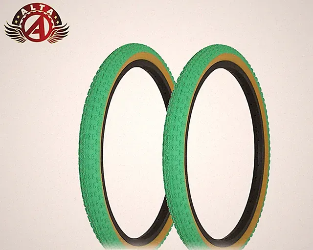 2 Alta BICYCLE WIRE BEAD 20 X 1.75 BMX DURABLE TIRES GREEN/GUM COMP III TREAD.