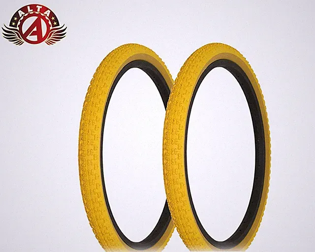 2 Alta BICYCLE WIRE BEAD 20 X 1.75 BMX DURABLE TIRES YELLOW/GUM COMP III TREAD.