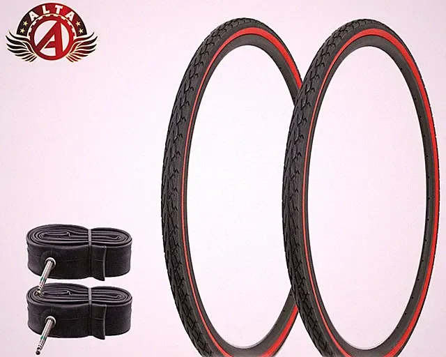 2 ALTA BICYCLE WIRE BEAD 700 x 35c BLACK/RED TIRES CORDOBA SEMI-SLICK 60mm TUBES