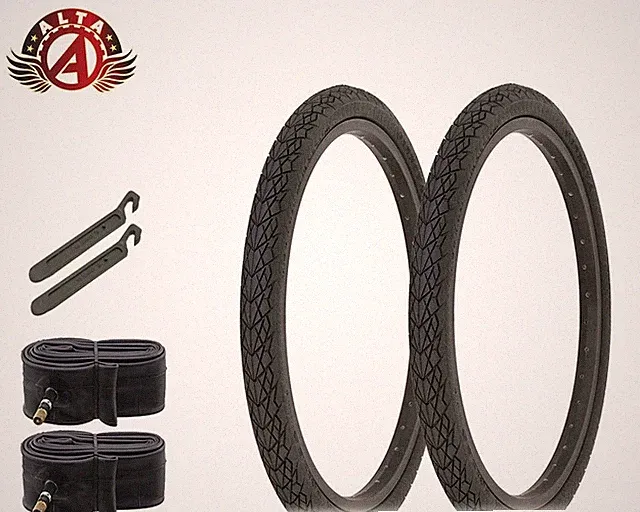 2 ALTA BICYCLE WIRE BEAD TIRES 20 x 1.50 BLACK SLICK TREAD W/TUBES & PRY LEVERS.