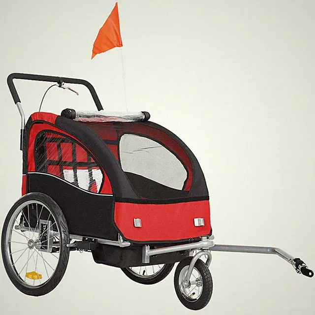 2-Seat Kid Bicycle Trailer with Windows and Canopy Coupler Attachment, Red