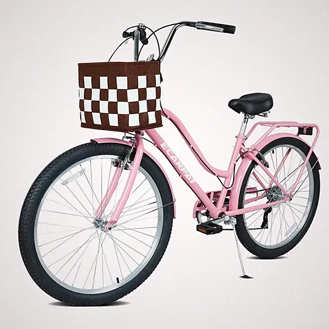 26 Inch 7 Speed City Commuter Bike Pink with Detachable Basket Lock Steel