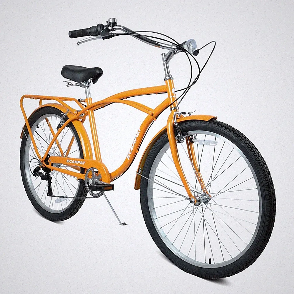 26 Inch Beach Cruiser Bike,7-Speed with High-Tensile Steel Frame,Orange