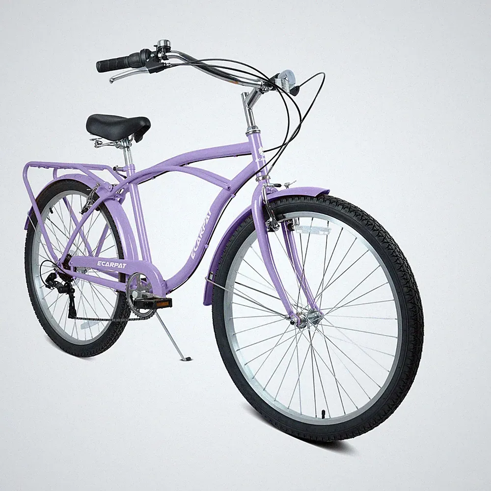 26 Inch Beach Cruiser Bike,7-Speed with High-Tensile Steel Frame,Purple