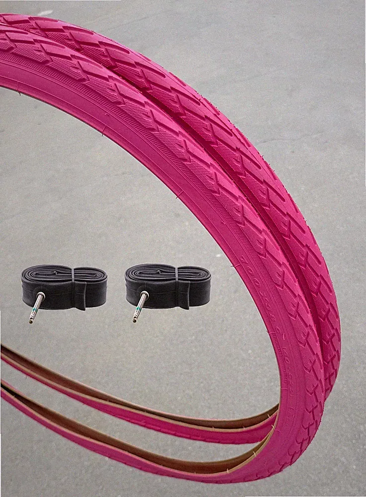 700 x 35c Pink Bicycle Tires Wire Bead Urban Commuter City Bike Tires w/Tubes.