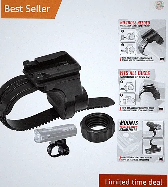 Adjustable H-34N FlexTight Headlight Bracket for Bikes - Fits 35 mm Handlebars