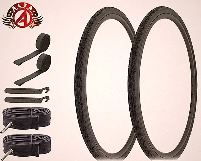 ALTA BICYCLE WIRE BEAD 700 x 35c BLACK TIRES CORDOBA SEMI-SLICK 60mm TUBES (8pc)