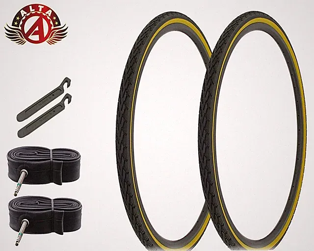 ALTA BICYCLE WIRE BEAD 700x 35c BLACK/GUM DURABLE TIRES CORDOBA 60mm TUBES (6pc)