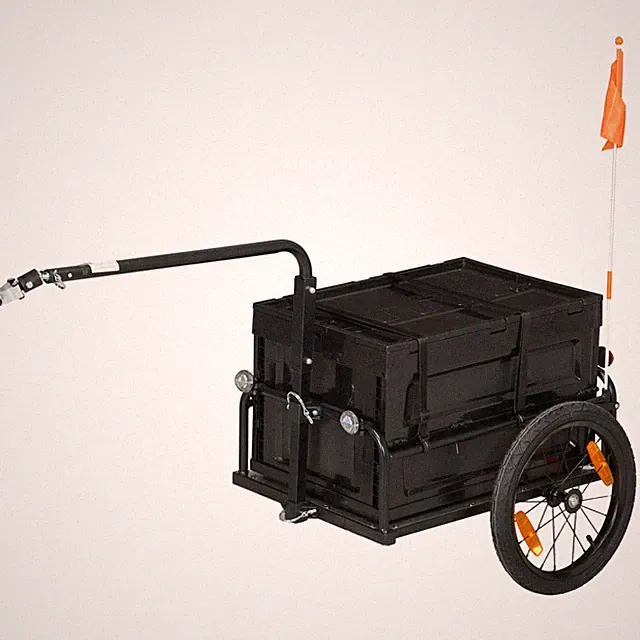 Bike Cargo Trailer 16in Wheels Removable Storage Box 88 lb Black