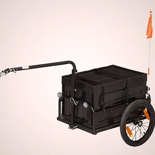Bike Cargo Trailer 16in Wheels Removable Storage Box Parking Brake Black