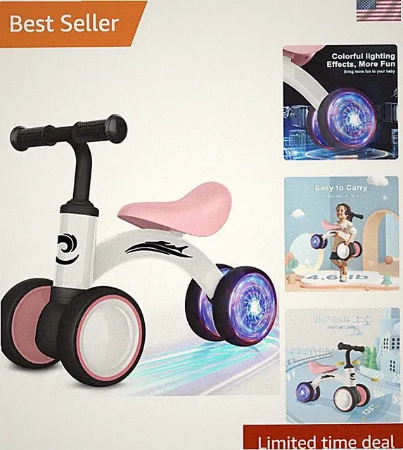 Colorful Lighting Baby Balance Bike Toys for 1 Old Boy Girl Gifts, 10-36 To...