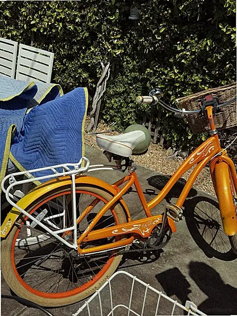 Columbia 26in Orange Step-Through Cruiser Bike w/ Basket Rack Fenders 1-Speed