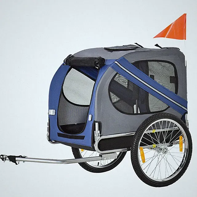 Dog Bike Trailer Cart Blue/Grey Off-Road Wheels 3 Entrances Mesh Screen