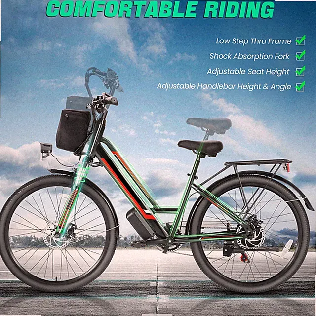 Electric Bike 26" Low-Step Thru Cruiser Bicycle 500W 48V Mountain Beach E-Bikes#