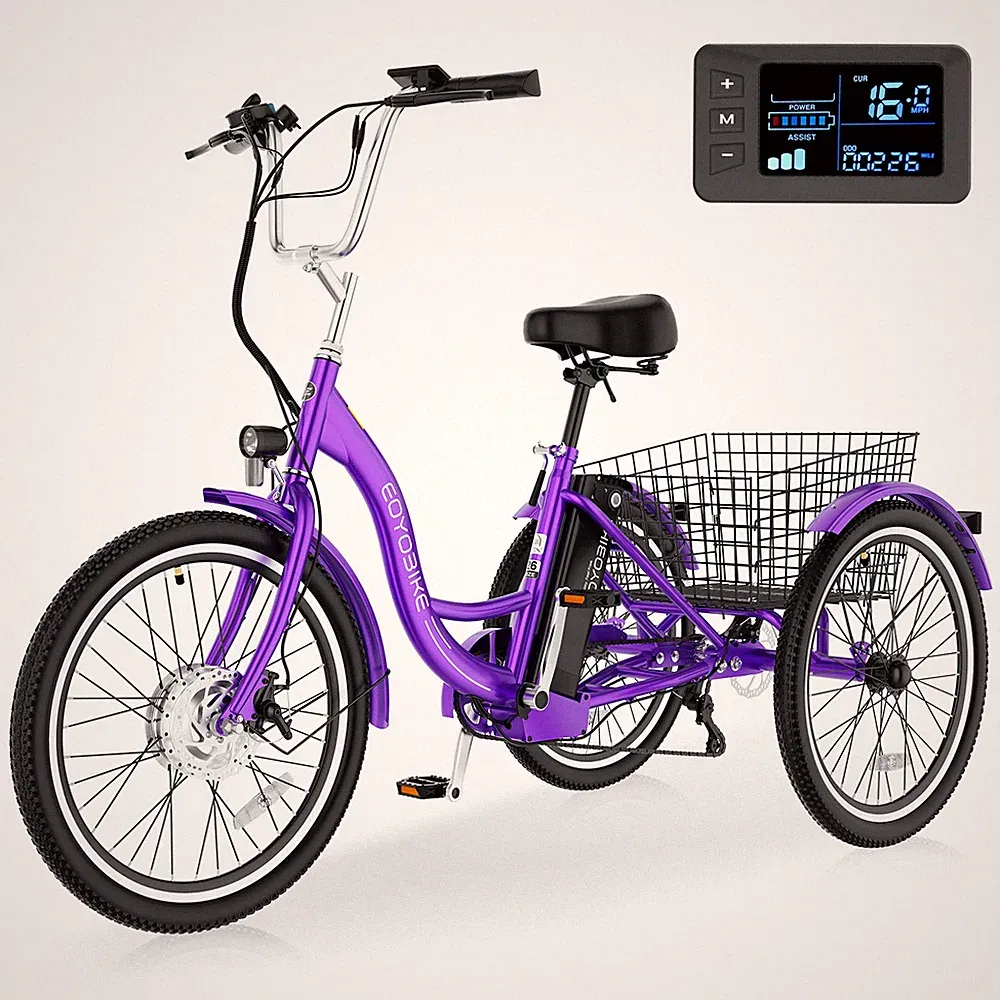 NAIZEA Electric Tricycle 7 Speed 3 Wheel Bike Bicycle Basket Battery 350W Motor