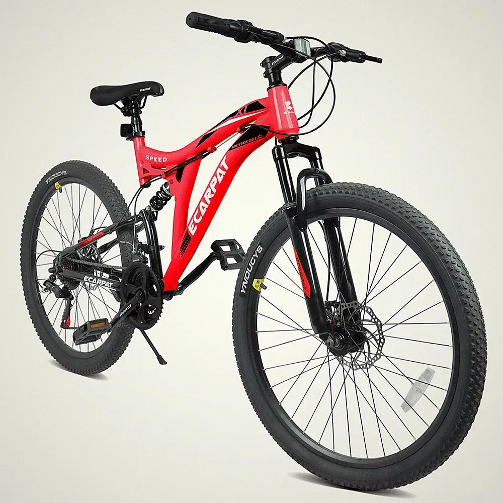 Red 26" Mountain Bike with 21-Speeds & Full Suspension Bicycle For All Terrains