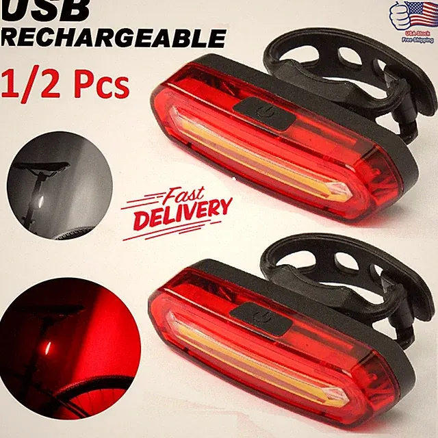 USB Rechargeable Bicycle Bike Cycling Warning Lamp LED Front Tail Rear Light Set
